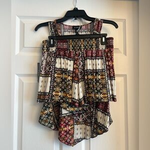 A. Byer Geometric Print Women's Blouse - Red, Yellow, Black